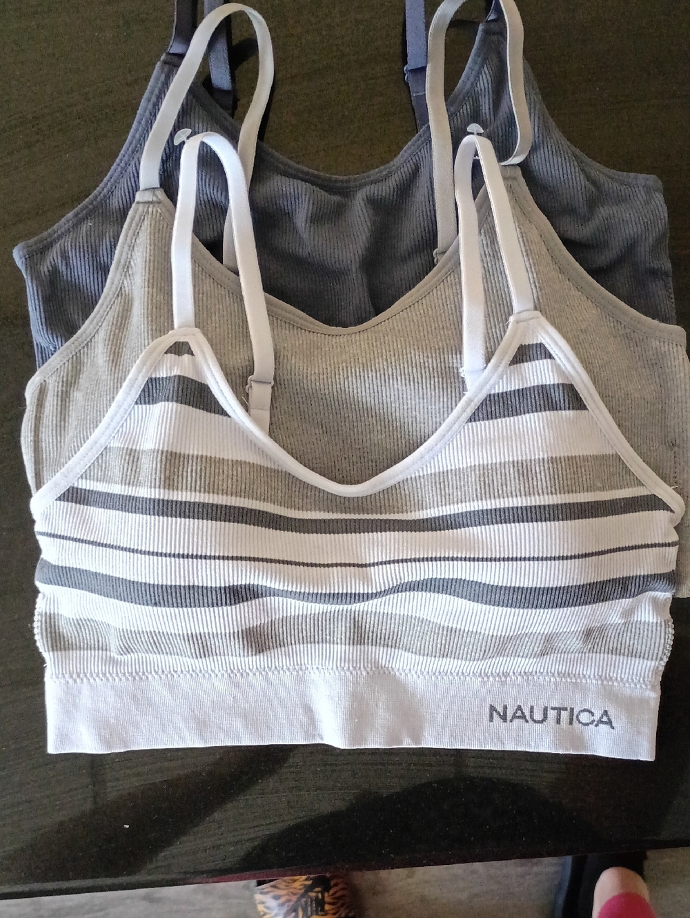 Nautica Ribbed Striped Bralette in Gray and White